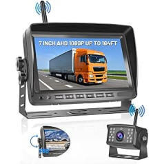 Hikity Wireless Digital AHD Reversing Camera Set with 7 Inch Split-Screen Monitor IPS Screen & IP66 Waterproof 18IR Night Vision Car Reversing Camera, 12-36 V for Car, Truck, Motorhome, Trailer, Van