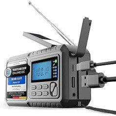 Acta Berg Crank radio avārijas radio ar kloķi un 5000 mAh akumulatora saules radio ar pasaules uztvērēju, rokas kloķa aptumšošanas avārijas aprīkojums kā lukturītis un lādētājs AM/FM/SW ar USB, pelēks