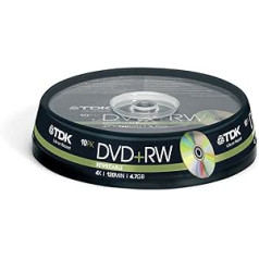 TDK T19524 DVD+RW platus „Rohling“ 4,7 GB „Cakebox“ (10 Stück) 1x–4x greitis