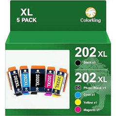 ColorKing 202XL printeru kasetnes, kas saderīgas ar Epson 202XL tintes kasetnēm, kas paredzētas Epson Expression Premium XP-6100 kasetnēm, kas paredzētas Epson Expression Premium XP-6105 XP-6000 XP-6001 XP-6005 (iepakojumā pa 5)