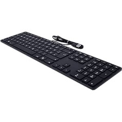 Matias FK318PCLBB-DE Alumīnija vadu tastatūra ar RGB-Hintergrundbeleuchtung USB tastatūra personālajam datoram | QWERTZ | Deutsch | mit reaktionsschnellen Flache Tasten und Zusätzlichem Ziffernblock - Schwarz