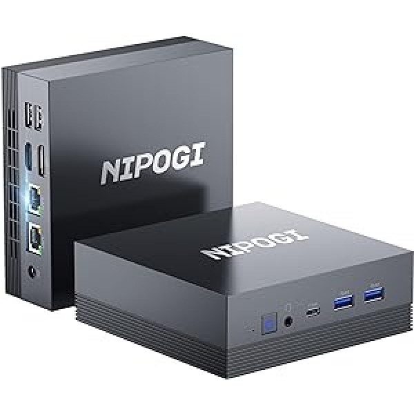 NiPoGi Mini PC Dual Ethernet, AMD Ryzen5 5560U (6C/12T) Small, 16GB RAM (Dual Channel) 512GB SSD datora galddators ar Type-C/4K HDMI/3 ekrāna displeju/WiFi5 birojam/komercijai/spēlētājiem