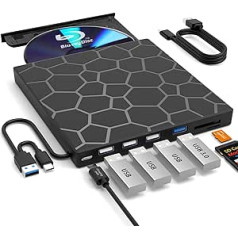 HOURUNTAIL išorinis Blu-ray diskas, USB 3.0 Type-C 3D Blu RAL diskas, DVD / BD grotuvas Skaitymo / rašymo nešiojamasis Blu-ray diskas, skirtas nešiojamam kompiuteriui Windows PC Mac MacBook Desktop