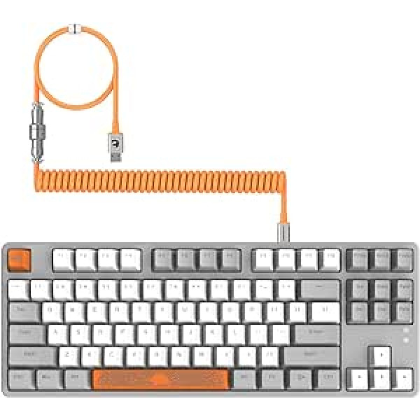 MAMBASNAKE AK873 DIY mehāniskā tastatūra, spirālveida kabelis, 22 taustiņu RGB fona apgaismojums, peldošs taustiņu vāciņš, 87% tastatūra ar noņemamu magnētisko vāciņu, spēlētājiem