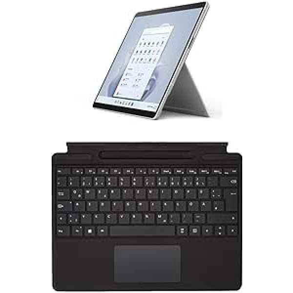 Microsoft Surface Pro 9 (2022) 5G, 13 colių 2 viename planšetinis / nešiojamas kompiuteris (SQ3, 8 GB RAM, 256 GB SSD, Win 11 Home) Platinum + Surface Pro 8/9 / X Signature klaviatūra juoda