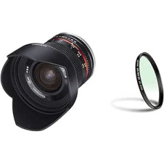 Samyang 12 mm F2.0 MFT Black — platleņķa fiksēts fokusa garums mikro četru trešdaļu savienojumam, manuāls fokuss, APS-C kamerai Olympus OM-D E-M1 III un Walimex Pro UV filtrs Slim MC 67 mm