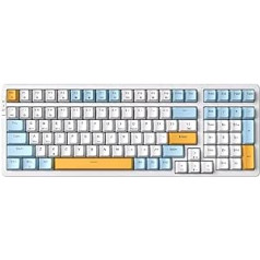 Qisan mehāniskā bezvadu tastatūra USB vadu spēļu tastatūra Ledus zila LED fona apgaismojuma tastatūra brūna slēdzis 100 taustiņu ASV izkārtojums (kombinēts zils/balts/oranžs)