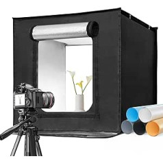 EMART Photo Box 50 x 50 cm, Dimmable Photo Studio Set with 5 Product Photo Backdrops and 3 Colours Light, for Food Jewellery Product Photography