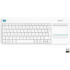 Logitech K400 Wireless Plus TV keyboard with touchpad, 2.4 GHz connection via USB Unifying receiver, programmable multimedia keys, Windows / Android / ChromeOS, Scandinavian QWERTY layout - White