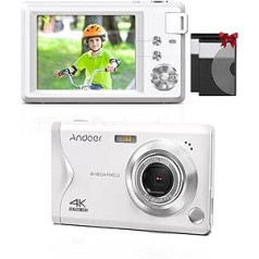 Andoer digitālā kamera 4K, kompakta kamera FHD 1080P 48MP 3,0 collu TFT ar 16X digitālo tālummaiņu ar divām baterijām bērniem, pieaugušajiem, meitenēm, zēniem (balts)