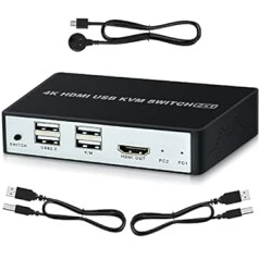 KVM slēdzis, SZJUNXIAO USB slēdzis HDMI 2 portu kaste, USB un HDMI slēdzis atbalsta UHD 4K @ 60 Hz ar 2 USB kabeļiem un 1,5 m garu darbvirsmas slēdža kontrolieri pelei, printerim, skenerim, USB zibatmiņām utt.