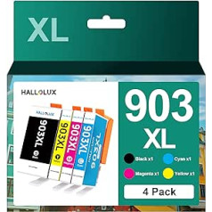 HALLOLUX 903XL 903 XL Multipack saderīgs ar HP 903 XL 903XL printeru kasetnēm Officejet 6950 6960 Officejet Pro 6970 6960 printerim (4 iepakojumā: 1 melns, 1 ciāna, 1 dzeltens)