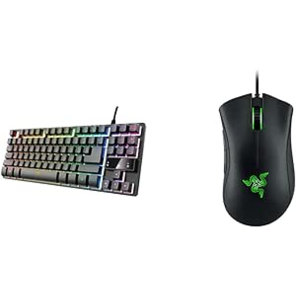 Trust Gaming 24068 tastatūra ar TKL Design GXT 833 Thado — apgaismota tastatūra ar vācu QWERTZ izkārtojumu un Razer DeathAdder Essential (2021) — Essential spēļu pele ar optisko 6400 DPI sensoru