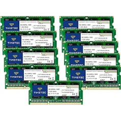 Timetec 80GB KIT (10 x 8GB) DDR3L 1600 MHz (DDR3L-1600) PC3L-12800 / PC3-12800 Non-ECC unbufered 1.35V/1.5V CL11 2Rx8 Dual Rank 204 Pin Piezīmjdators SODIMMle