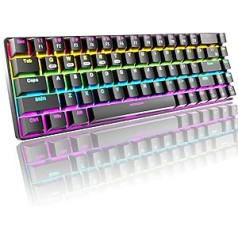 60% Compact Mechanical Gaming Keyboard Bluetooth 2.4GHz Wireless/Wired Type C 3 Modes 68 Keys Blue Switch 16 Rainbow Backlit 3000mAh Rechargeable Keyboard