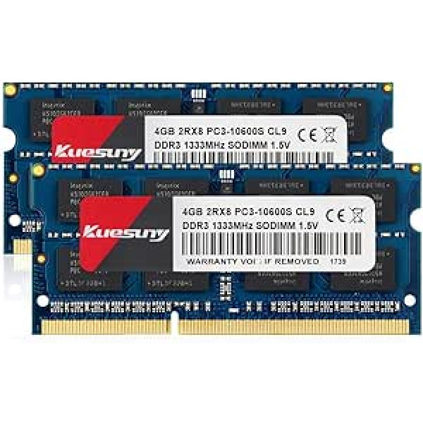 Kuesuny 8GB rinkinys (2 x 4GB) DDR3 1333MHz Sodim RAM PC3 10600 PC3 10600S 1.5V CL9 204 Pin 2RX8 Dual Rank RAM Be buferio be ECC