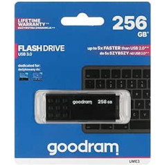 goodram USB Memory Stick with 256GB UME3 - USB 3.0 Data Storage Pen Drive - Read Speed up to 60 MBs - with Non-Slip Memory Stick - USB Flash Drive Black 10.3 x 12.3 x 1.2 cm