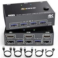 DP + HDMI KVM slēdzis 2 dators 2 monitori, divi monitori Displayport USB 3.0 KVM slēdzis diviem monitoriem, atbalsta 4K@60Hz 2 datoriem, kas koplieto tastatūru, peli un monitoru