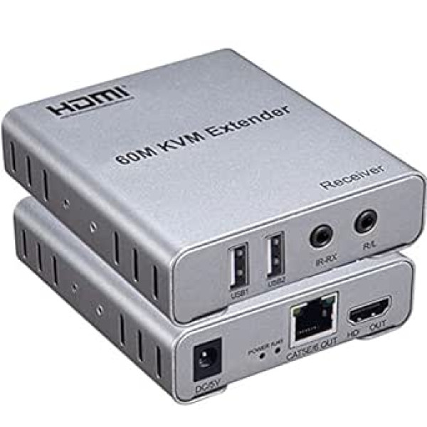 HDMI KVM USB 60M paplašinātājs ar audio 1080P R/L no CAT5E CAT6 RJ45 Ethernet raidītāja uztvērēja Audio video datora klēpjdatora uz televizora monitoru