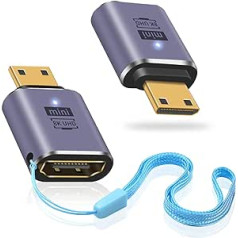 Duttek HDMI2.1 uz Mini HDMI adapteris (pa 2), 8K Mini HDMI vīrišķais uz standarta HDMI mātīte, atbalsta 8K@60Hz, 48Gbps priekš Raspberry Pi Zero, kameras, HDTV, projektora, klēpjdatora un planšetdatora