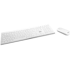 CSL Airy bezvadu tastatūras peles komplekts baltā krāsā ar QWERTZ izkārtojumu, kas sastāv no bezvadu tastatūras, bezvadu peles, USB nano uztvērēja un USB uzlādes kabeļa, lieliski piemērots biroja datoram, klēpjdatoram, multividei