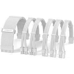 Sirlyr White PSU Cables, Easy Management Power Supply Cable Extension Mod - 1x24Pin ATX / 2x8 (4+4) Pin EPS / 3x8 (6+2) Pin Gold-Plated GPU, Nylon Sleeved Build Full White PC Case, 6 Kits