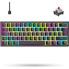 MAGIC-REFINER QWERTY 60% pārnēsājama mehāniskā spēļu tastatūra, 14 hroma RGB LED gaisma, C tips, 62 pilnīgi pretattēlošanās taustiņi, ergonomisks dizains (melns/sarkans slēdzis)