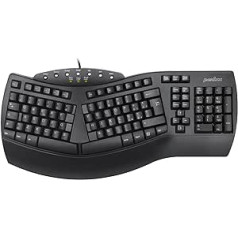 Perixx PERIBOARD-512 Ergonomiska sadalīta USB tastatūra ar 7 multivides taustiņiem un integrētu plaukstas balstu itāļu QWERTY melna tastatūra