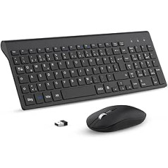 cimetech bezvadu tastatūras peles komplekts, 2,4 G ultraplāna bezvadu tastatūra ar bezvadu peli, QWERTZ vācu izkārtojums, 10 m diapazons, personālajam datoram, galddatoram, piezīmjdatoram, klēpjdatoram, Windows (melns)