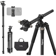 SMALLRIG 73 Inch Camera Tripod, 360° Rotating Centre Column, Horizontal Tripod Monopod, with Smartphone Holder, Carry Bag for DSLR Camcorder, Maximum Load 22 lb 10 kg - 4288