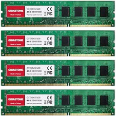 [DDR3 RAM] Gigastone Desktop RAM 16GB (4x4GB) DDR3 RAM 16GB DDR3-1600MHz PC3-12800 CL11 1.5V UDIMM 240 Pin/Pin nebuferēta datora atmiņa bez ECC (tikai datora galddatoriem)