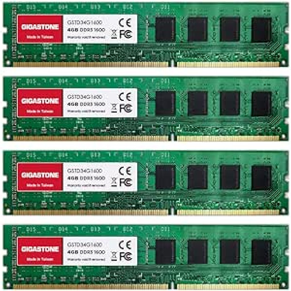 [DDR3 RAM] Gigastone Desktop RAM 16GB (4x4GB) DDR3 RAM 16GB DDR3-1600MHz PC3-12800 CL11 1.5V UDIMM 240 Pin/Pin nebuferēta datora atmiņa bez ECC (tikai datora galddatoriem)