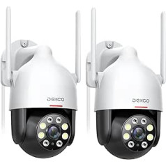 DEKCO 2K āra novērošanas kamera WLAN 2 pack, 350°/90° grozāma WiFi kamera ārā, 3MP WiFi kamera ar automātisku izsekošanu, 30 m nakts redzamība krāsās, 2 virzienu audio, IP66