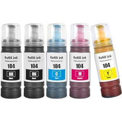 104 Ink Bottles 5 Colours Multipack Compatible with Epson ET-2710 ET-2711 ET-2712 ET-2714 ET-2715 ET-2720 ET-2721 ET-2726 ET-2810 ET-2811 ET-2812 ET-2811 4 ET-2815 ET-2820 ET-2821 ET-4800 Printer