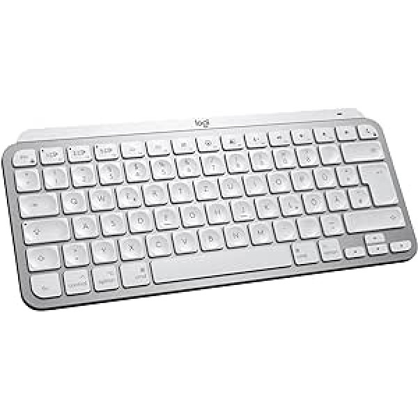 Logitech MX Keys Mini for Mac bezvadu tastatūra (angļu valodas izkārtojums netiek garantēts), kompakts, Bluetooth, fona apgaismojums, USB-C, taustes rakstīšana, saderīgs ar Apple MacOS, iPad OS, metāla korpuss, gaiši pelēks