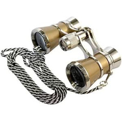 HQRP 3 x 25 Binocular/Theater Glass Gold with Silver Necklace of with LED Reading Light