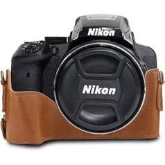 MegaGear Ever Ready Leder Camera Halbtache ar Trageriemen un un Batteriesugang for Nikon Coolpix P900, P900S Hellbraun