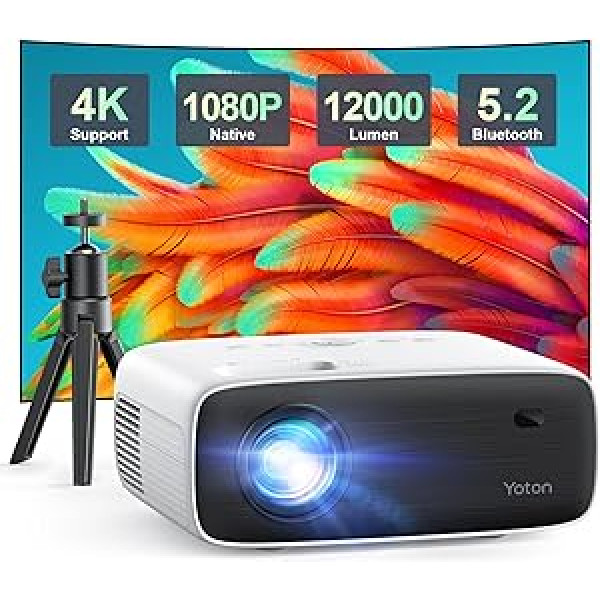 4K Beamer ar Stativ, Mini Beamer Bluetooth 5.2 Full HD 1080P Tragbar Heimkino Multimedia, YOTON Y6 Projektor 12000Lux, saderīgs ar Micro-SD, HDMI, USB, AV, viedtālruņi, klēpjdatori, TV Stick, PS5