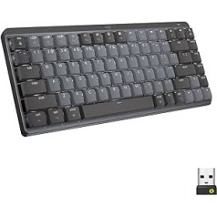 Logitech MX mehāniskā bezvadu mini tastatūra ar apgaismojumu, taustāmiem klusiem taustiņiem, franču AZERTY izkārtojums — pelēks