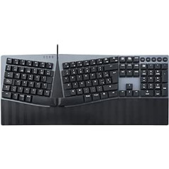 Perixx PERIBOARD-535BR Ergonomiska vadu mehāniskā tastatūra — pilna izmēra — brūni zema profila slēdži — programmējami makro taustiņi, savietojams ar Windows un Mac OS X, izkārtojums QWERTY spāņu valodā