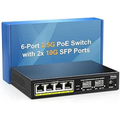 VIMIN 6 portu 2,5 G PoE slēdzis nepārvaldīts, 4 x 2,5 GBase-T PoE porti, 2 x 10 Gbps SFP, 4 portu PoE slēdzis ar 60 Gbps Ethernet komutācijas jaudu, atbalsts IEEE802.3af/at, 65 W, VLAN, bez ventilatora, metāla korpuss