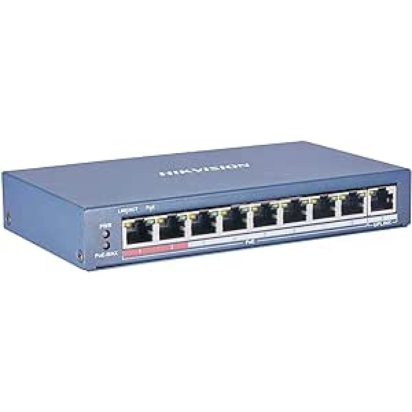 Hikvision 8 Poe 10/100 m nepārvaldīts slēdzis +1 augšupsaites ports 100 m 802.3af/at 2