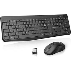 KOORUI bezvadu tastatūra un pele, klusās peles tastatūras komplekts, vācu valodas izkārtojums QWERTZ ar 12 funkciju taustiņiem, 2,4 GHz tastatūras peles komplekts operētājsistēmai Windows, MacOS, Linux melns (akumulators nav iekļauts)