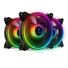 Anidees AI Tesseract Duo 120 mm 3 Pieces Double Ring RGB PWM Case Fan Compatible with Addressable 5V 3Pin ASUS Aura SYNC/MSI Mystic Sync/GIGABYTE Fusion, RGB Header to MB, with Remote Control