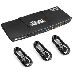 TESmart 3 Port USB Type C KVM Switch 4K @ 60Hz 4:4:4 Ultra HD | 3x1 USB C KVM slēdzis 3 vienā izejā Atbalsta IR tālvadības pulti ar papildu USB 2.0 portu un 3 USB kabeli matēts melns