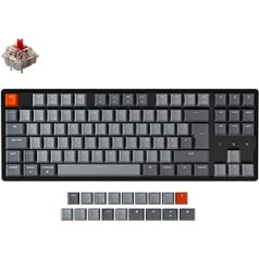 Keychron K8 bezvadu/USB vadu mehāniskā tastatūra, karsti maināma TKL ISO-DE izkārtojums, 87 taustiņi RGB LED fona apgaismojums Gateron sarkans slēdzis N-taustiņu apgāšanās, alumīnija rāmis operētājsistēmai Mac Windows