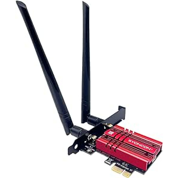 SYONCON WiFi 6E AXE5400 PCIe WLAN karte personālajam datoram Intel AX210 mikroshēmojums ar Bluetooth 5.3 PCI Express tīkla kartes trīsjoslu (6GHz/5GHz/2.4GHz) Līdz 5374Mbit/s Piemērota operētājsistēmai Windows 10/11 (sarkana)