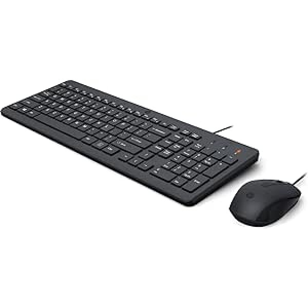 HP 150 vadu tastatūra un pele — (1600 DPI, LED displejs, USB-A, 12 īsinājumtaustiņi, Windows 10, Windows 11) spāņu QWERTY, melns