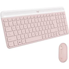 Logitech MK470 Slim Combo bezvadu tastatūras peles komplekts — moderns kompakts izkārtojums, īpaši kluss, 2,4 GHz USB uztvērējs, Plug n'Play savienojamība, spāņu QWERTY izkārtojums, rozā