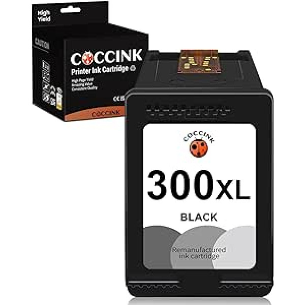 COCCINK 300XL (1 juoda) perdirbtos spausdintuvo kasetės, skirtos HP 300 XL, skirtos Envy 100 110 120 Deskjet D2660 D5560 F2480 F4280 F4580 PhotoSmart C4600 C4680 C47 C4680 C47